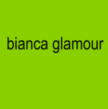 bianca glamour is written in black on a bright green background