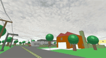 a computer generated image of a city with a house and a garage that says " any place " on it