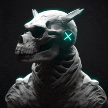 a statue of a skull with a cross on it 's head