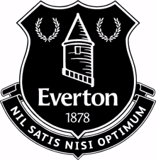 a black and white emblem for the everton football team