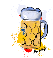 a drawing of a beer mug with a hb logo on it