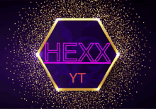 a logo for hexx yt is shown on a dark purple background