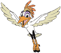 a cartoon bird is flying in the air with its wings spread and its beak open .