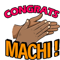 a sticker that says congrats machi with a hand clapping