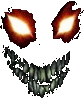 a drawing of a monster 's face with glowing eyes and teeth