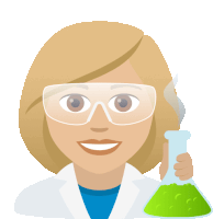 a woman wearing goggles and a lab coat is holding a beaker with green liquid in it