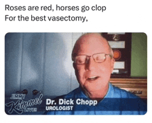 a man with glasses and the name dr. dick chopp on his shirt