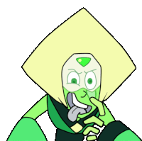 a cartoon of peridot sticking out his tongue and making a funny face