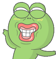 a cartoon of a green frog with a big smile on its face