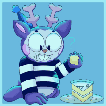 a cartoon character with a birthday cake that says happy 20th