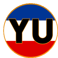 a red white and blue circle with the letter yu inside