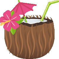 a coconut with a straw and a pink flower on top