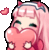 a pixel art drawing of a girl with horns holding a heart in her mouth .