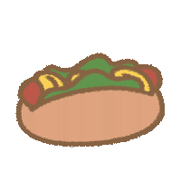 a cartoon drawing of a hot dog with lettuce on top