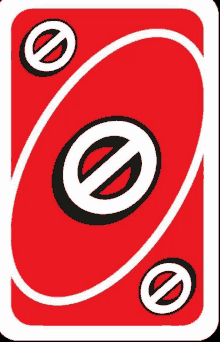 a red uno card with a black and white circle in the center