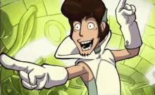 a cartoon character is pointing at something with his fingers