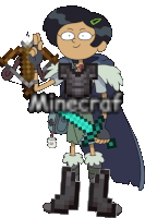 a cartoon character holding a bow and a diamond sword with the word minecraft written on the bottom