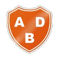 an orange shield with the letters a and d on it