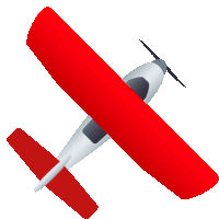 a red and white airplane with a propeller