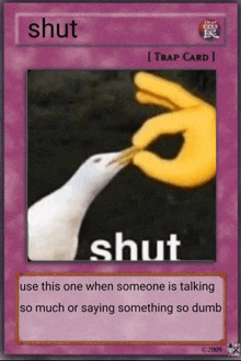 a card that says shut on it with a bird on it