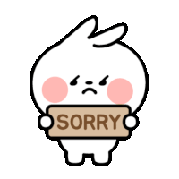 a bunny is holding a sign that says sorry