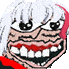 a pixel art drawing of a cartoon character with a huge smile on his face .