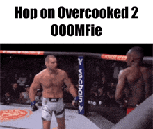 a picture of two men in a boxing ring with the caption hop on overcooked 2