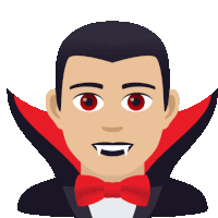 a vampire wearing a red bow tie and a black cape