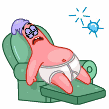 a cartoon of patrick star laying on a chair