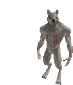 a werewolf is standing on a white background with blood on his chest .