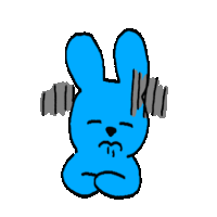 a drawing of a blue rabbit with a sad look on his face