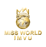 a logo for miss world imvu with a globe and a crown