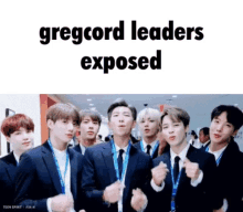 a group of men in suits and ties are posing for a picture with the caption gregcord leaders exposed .