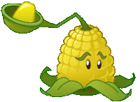 a cartoon drawing of a corn on the cob with a green stem and leaves