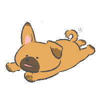 a cartoon drawing of a brown dog laying down on its back