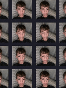 a collage of images of a boy laying on a bed