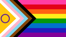 a rainbow flag with a purple circle in the middle of it