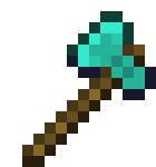 a pixel art of a diamond axe with a wooden handle on a white background .