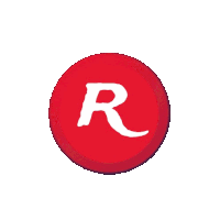 a red circle with a white letter r in it