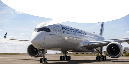 a large air france airplane is parked on a runway