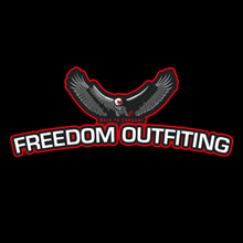 a logo for freedom outfitting with a bald eagle