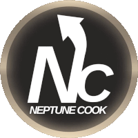 a logo for neptune cook shows a white arrow pointing up