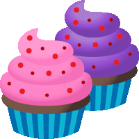 a pink and purple cupcake with red dots on it