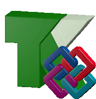 a green letter t is surrounded by colorful squares on a white background