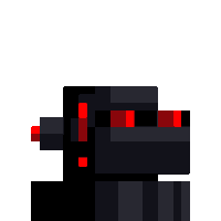 a pixel art of a black object with red dots on it .