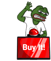 a frog is pressing a buy it button on a screen