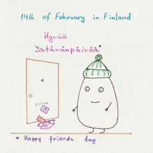 a drawing of a person wearing a hat says happy friends day