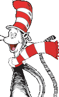 a cat in the hat with a red and white scarf around his neck