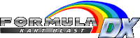 the formula dx kart blast logo has a rainbow in the middle