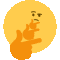 a yellow circle with a hand pointing at it and a thinking face on it .